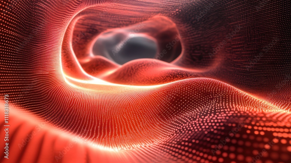 Fototapeta premium Abstract Red Digital Waveform Background with Dynamic Particles