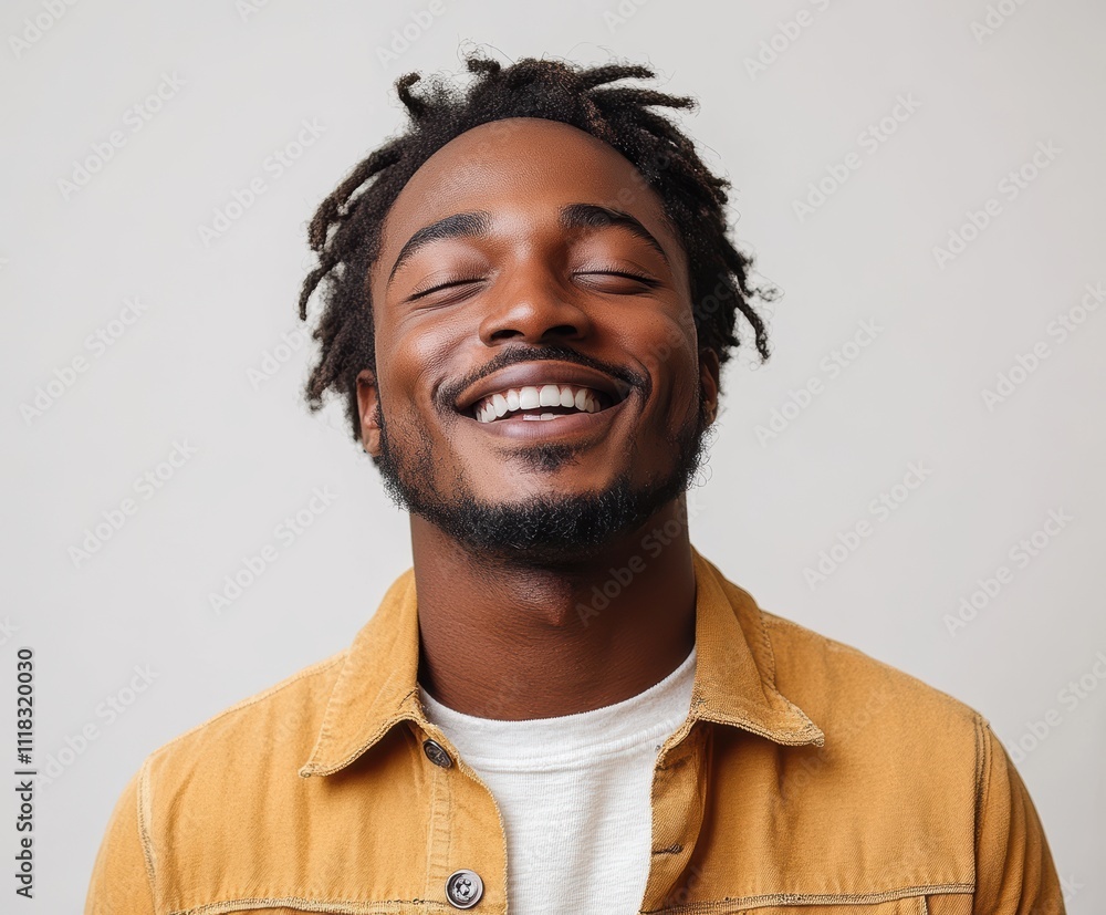 A man with dreadlocks is smiling and wearing a yellow jacket. Generative AI A man with dreadlocks is smiling and wearing a yellow jacket. Generative AI