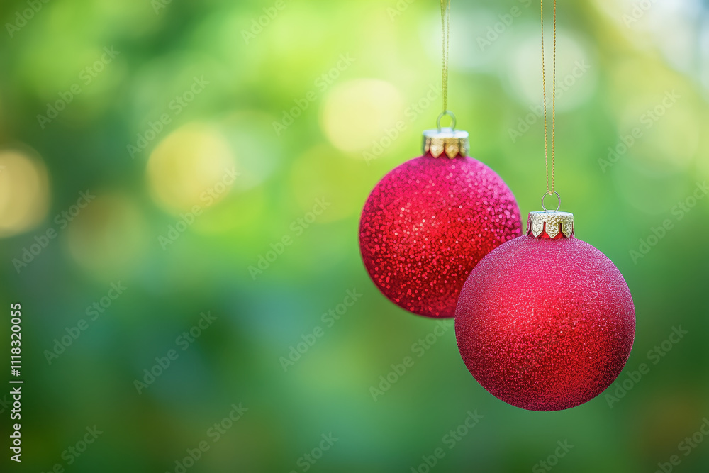Fototapeta premium Christmas balls hanging on an out of focus background