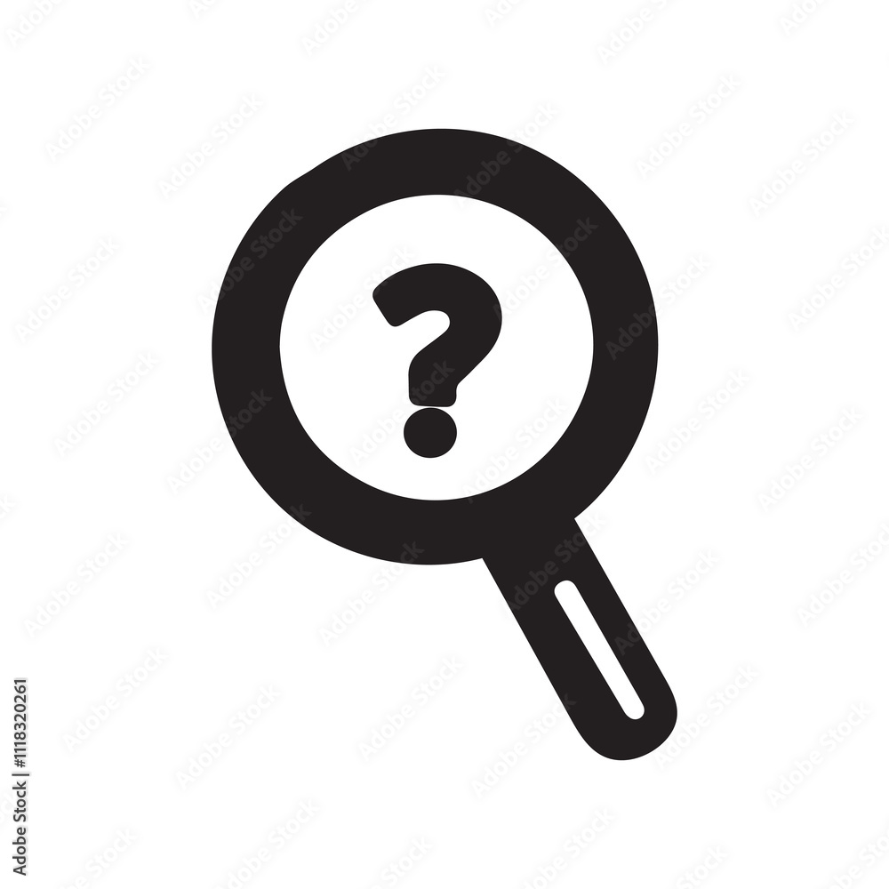 A magnifying glass icon with a question mark at the center. A magnifying glass icon with a question mark at the center.