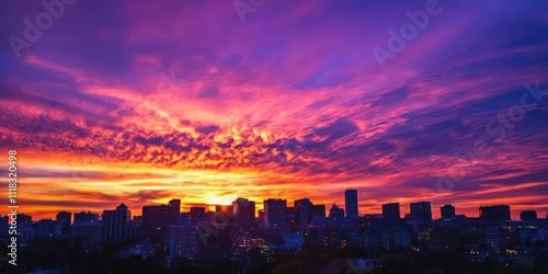 A breathtaking sunset illuminating Washington, DCâ€™s skyline with vibrant orange and purple hues in the sky. photo