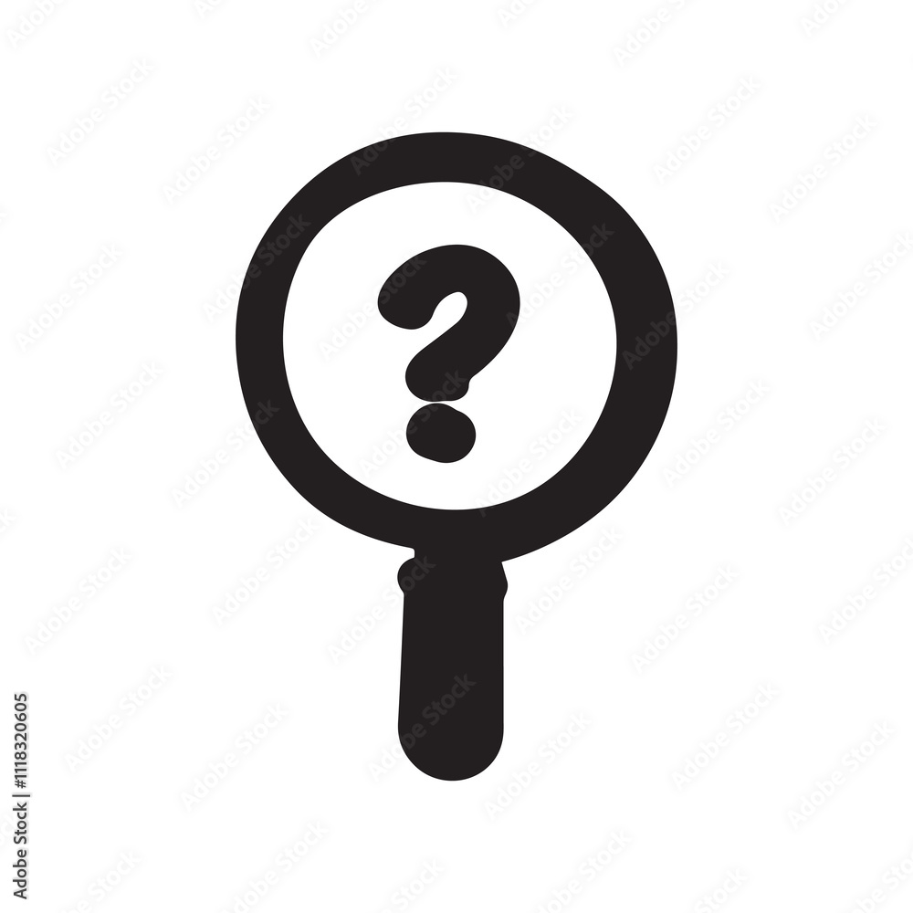A magnifying glass icon with a question mark at the center. A magnifying glass icon with a question mark at the center.