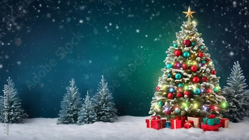 merry chistmas 2025 christmas tree light gift snow christmas card banner new year christmas card decoration ornament design eve greeting footage