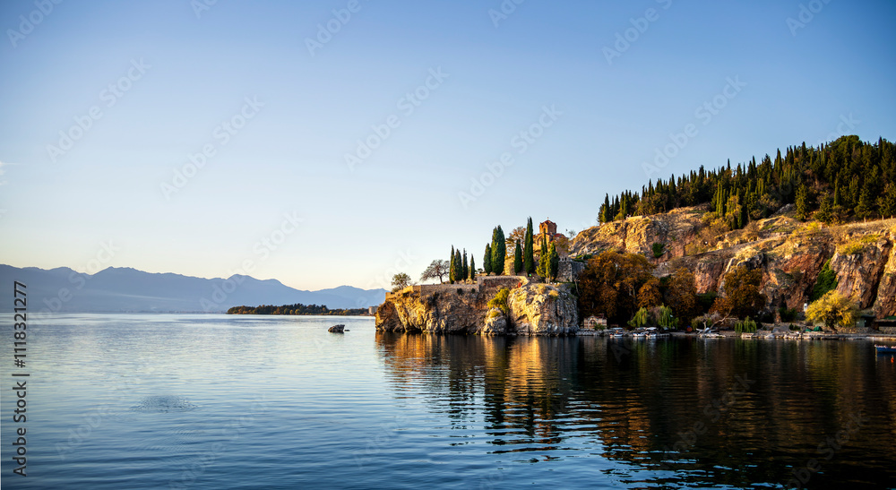 Ohrid landmarks at twilight, Macedonia Ohrid landmarks at twilight, Macedonia
