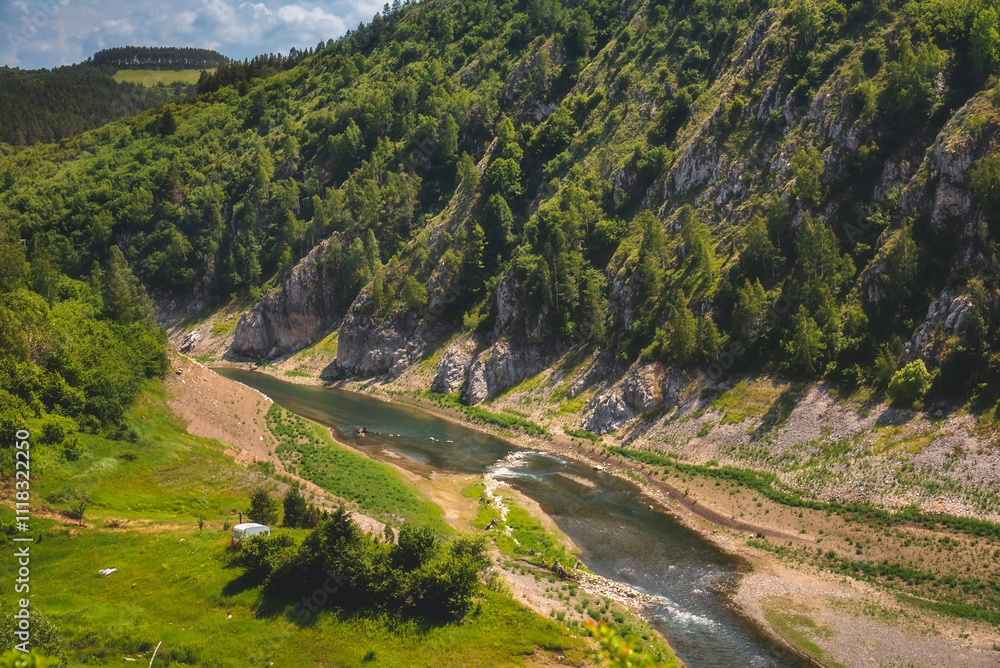 Uvac River Flowing in Mountain Canyon in Summer