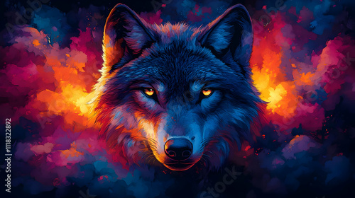 Wolf Portrait Illustration with Abstract Background photo