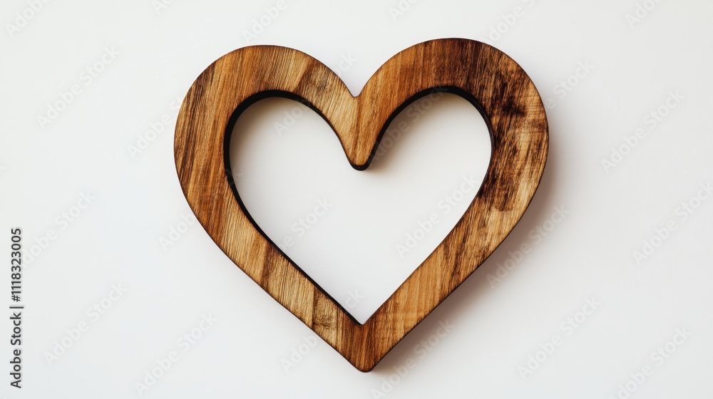 Wooden Heart Frame on White Background - Symbol of Love and Craftsmanship Wooden Heart Frame on White Background - Symbol of Love and Craftsmanship