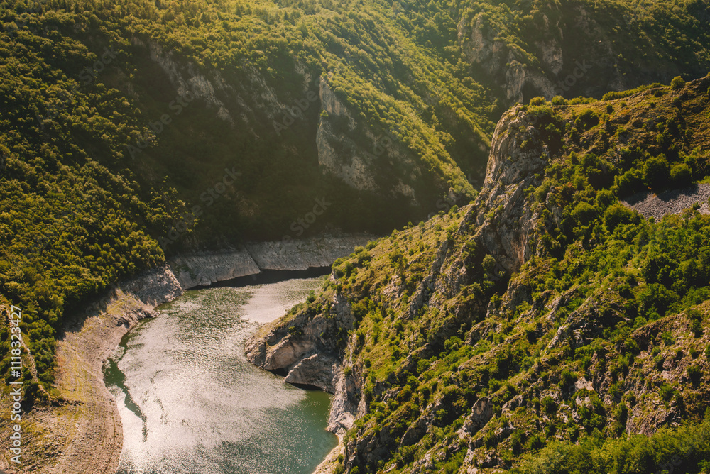 Uvac River Swirling Meanders in Mountain Canyon