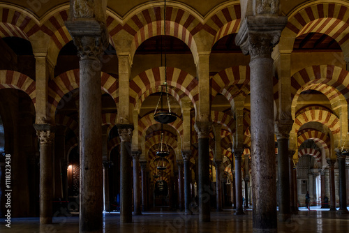 Part of Mosque with naves perpendicular to the qibla wall  arranged into a system of superimposed arches. Mosque-Cathedral of Cordoba.