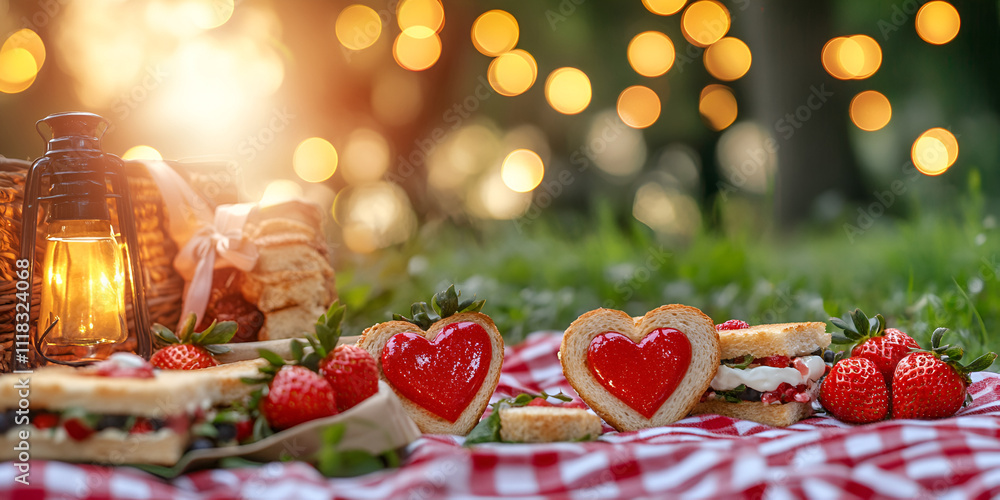 Heart-Themed Picnic with Strawberries and Heart Cookies Heart-Themed Picnic with Strawberries and Heart Cookies