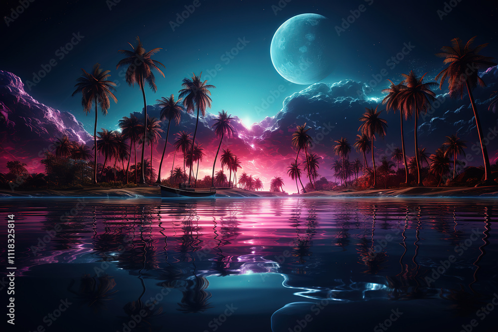 Obraz premium Outstanding Fantasy landscape with mountains and sea. Panoramic view
