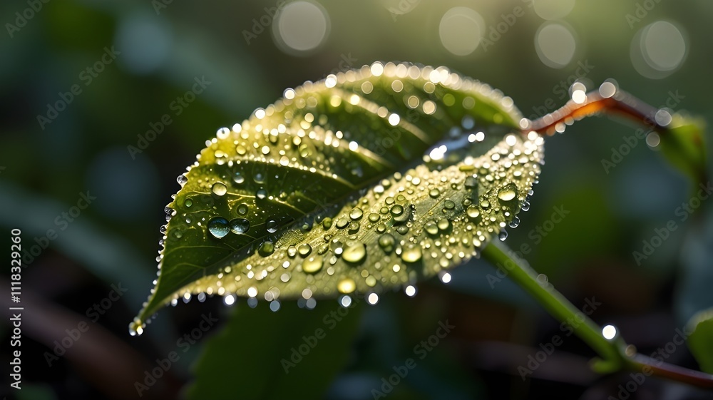 single leaf covered in dewdrops single leaf covered in dewdrops