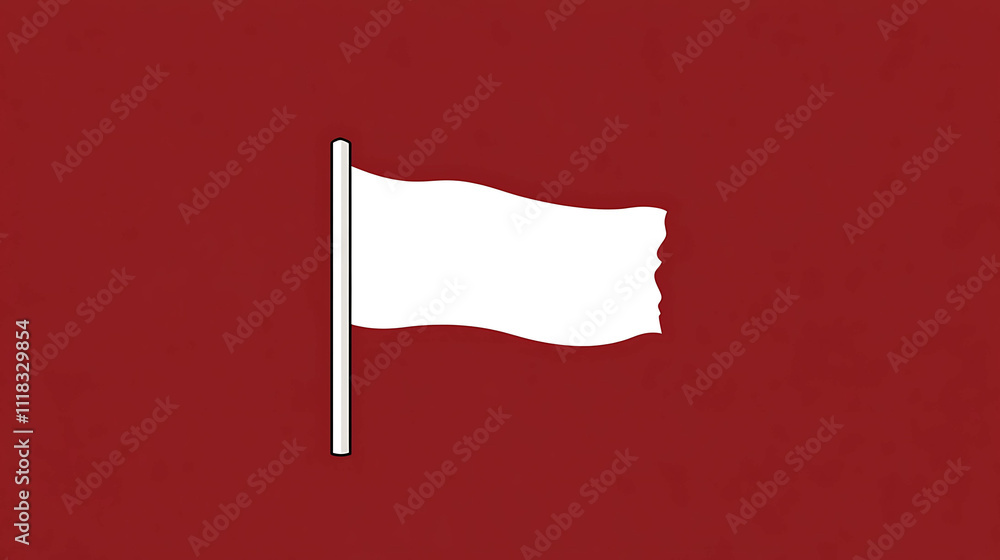 Symbol of Unity: A Waving White Flag Icon on a Red Background Symbol of Unity: A Waving White Flag Icon on a Red Background