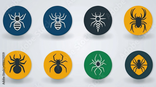 Insect icons representing various allergens and dietary concerns, featuring spiders and bees in vibrant colors. Ideal for educational materials or allergy awareness