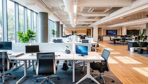 Modern open plan office interior workspace