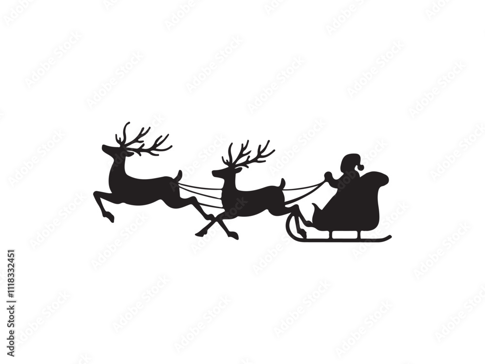 Santa and Sleigh Reindeer Silhouette Vector Santa and Sleigh Reindeer Silhouette Vector