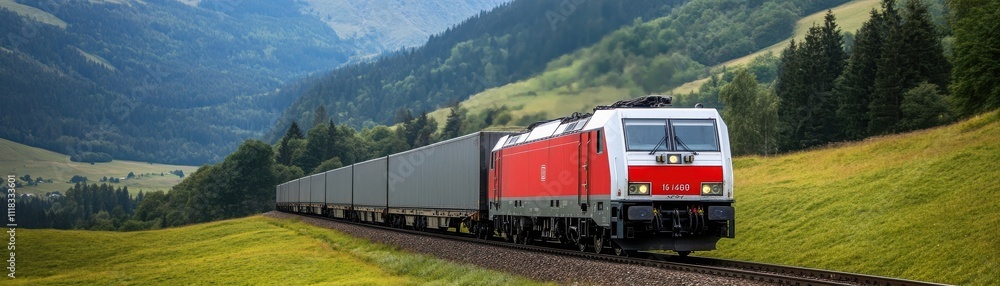A red train travels through a lush green valley, surrounded by mountains and clear skies, symbolizing travel and adventure. A red train travels through a lush green valley, surrounded by mountains and clear skies, symbolizing travel and adventure.