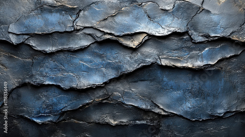 textured dark stone background with layered blue and black surfaces, creating dramatic and artistic effect. Perfect for backgrounds or abstract designs