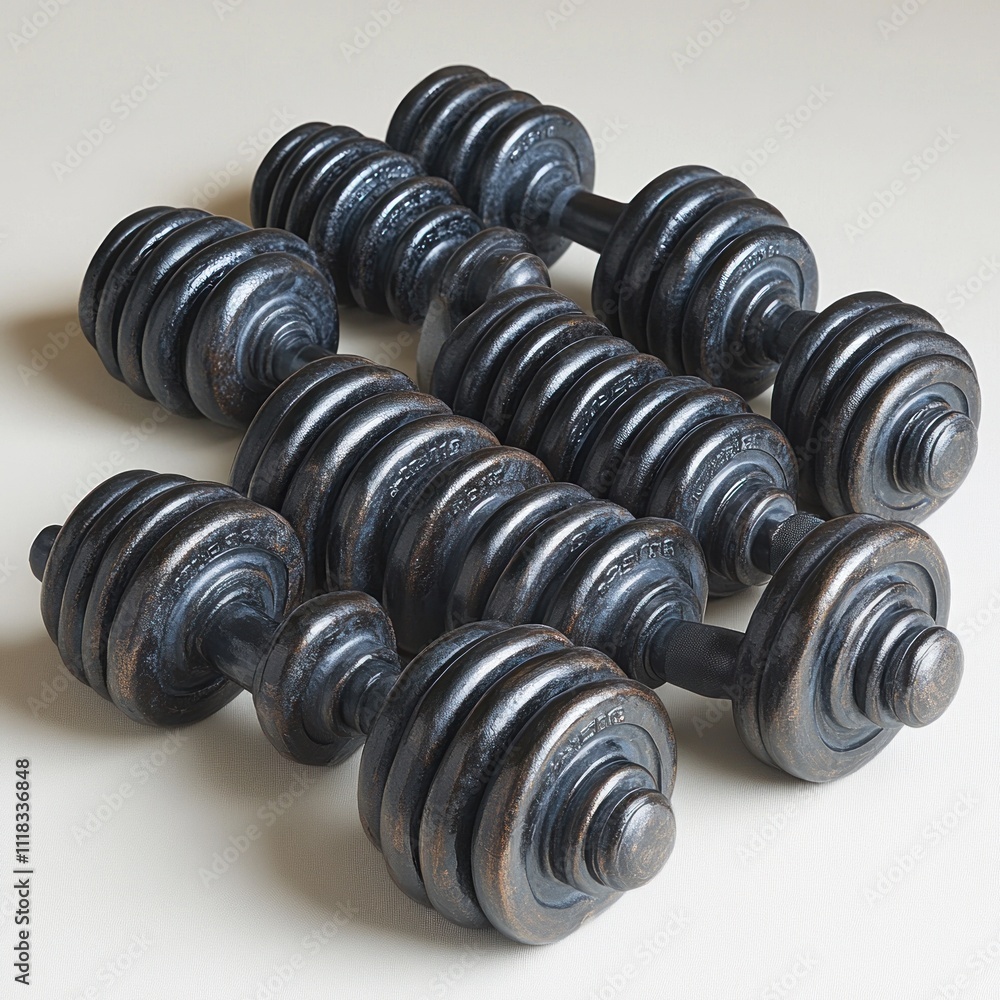 A set of adjustable dumbbells arranged in a visually appealing manner. A set of adjustable dumbbells arranged in a visually appealing manner.