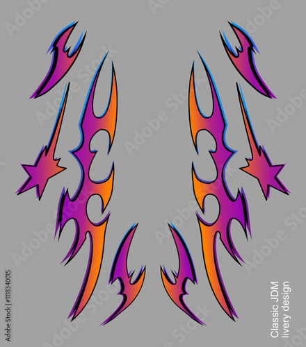 Colorful 3D Tribal livery design for jdm cars, abstract wrap design for drift car