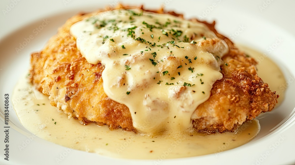 Crispy Fried Chicken Breast with Creamy Sauce and Herbs Crispy Fried Chicken Breast with Creamy Sauce and Herbs