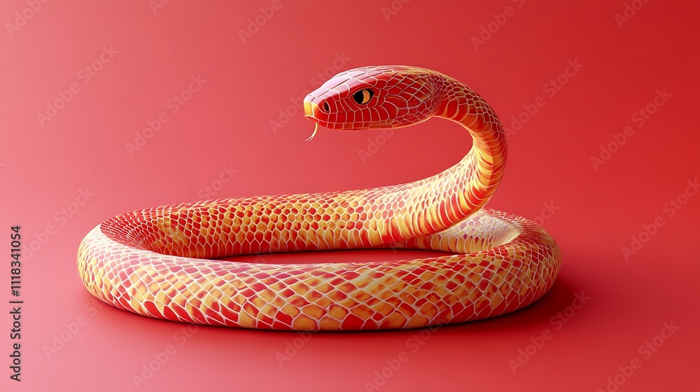 Obraz premium A Red And Orange Snake Coiled On Red Background