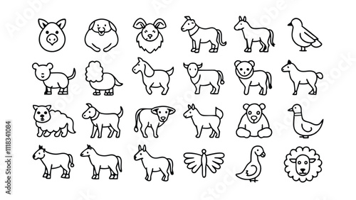 Animals related icon editable stroke outline  set of different types small icons isolated on white background flat vector illustration