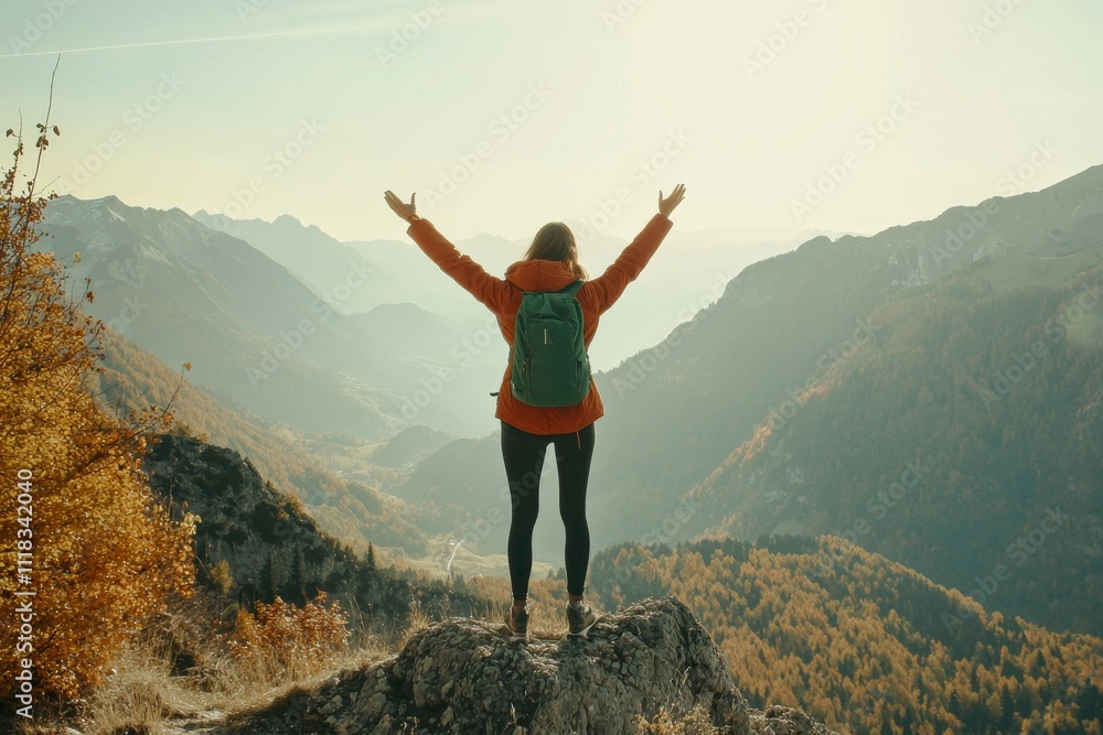 Fototapeta premium Taking deep breaths, feeling one with nature