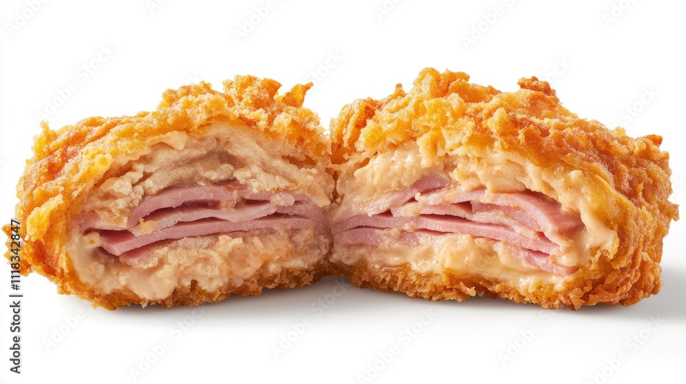 Crispy Fried Chicken with Layers of Ham and Creamy Filling Inside Crispy Fried Chicken with Layers of Ham and Creamy Filling Inside