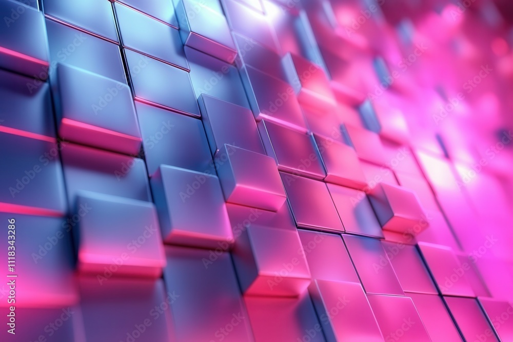 Fototapeta premium Futuristic pink and blue abstract geometric surface with cubes.