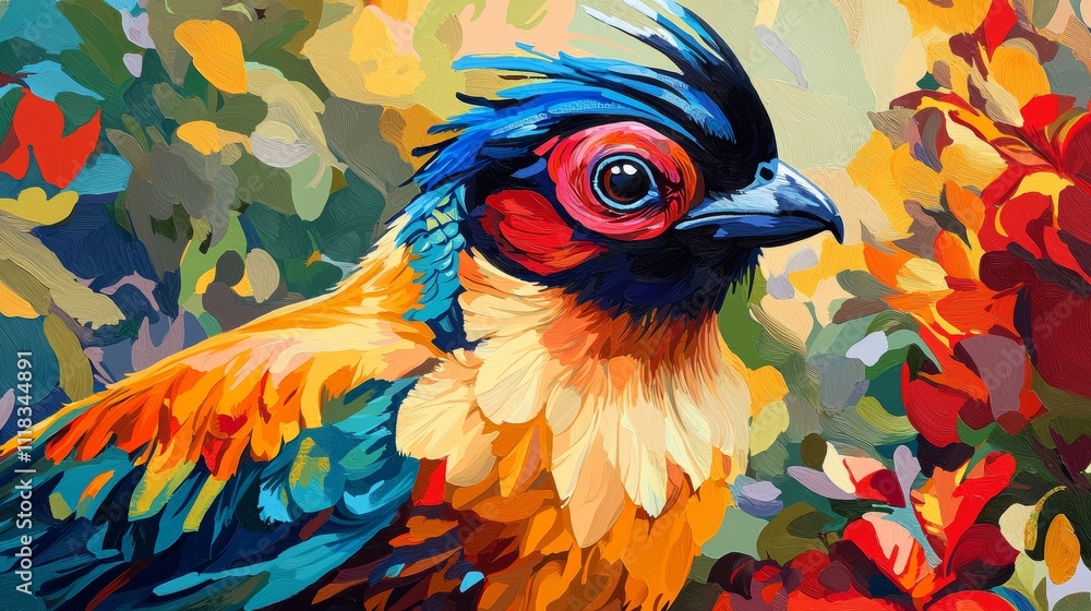 Obraz premium Close-Up of a Colorful Exotic Bird with Vibrant Plumage