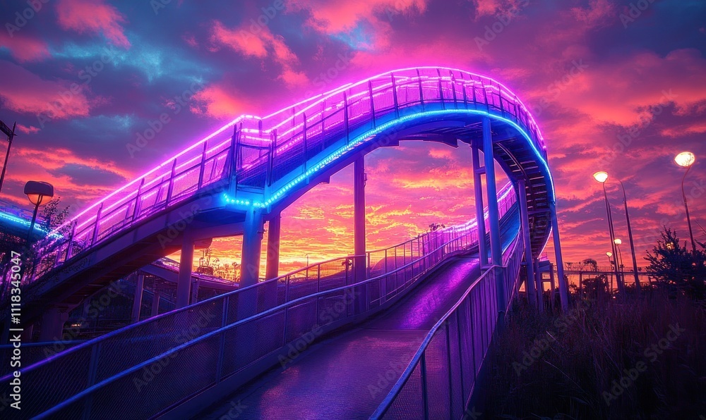 Obraz premium Neon Bridge at Sunset