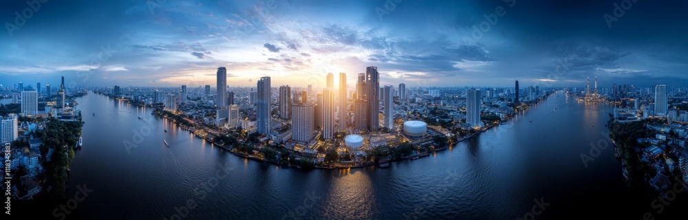 Fototapeta premium A Thai oil refinery or petrochemical industry scene with a ship, emphasizing logistics for import and export.