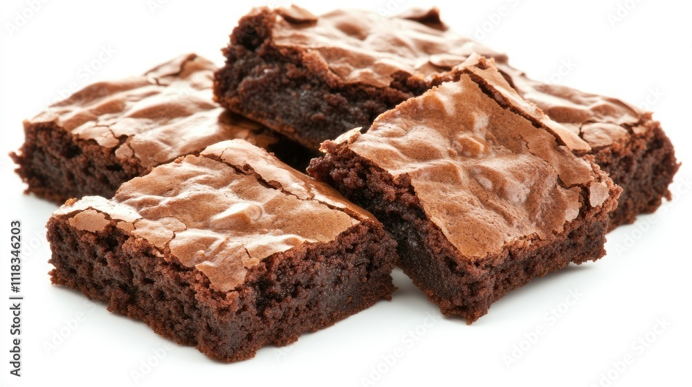 Delicious Brownies with Rich Chocolate Flavor on White Background Delicious Brownies with Rich Chocolate Flavor on White Background