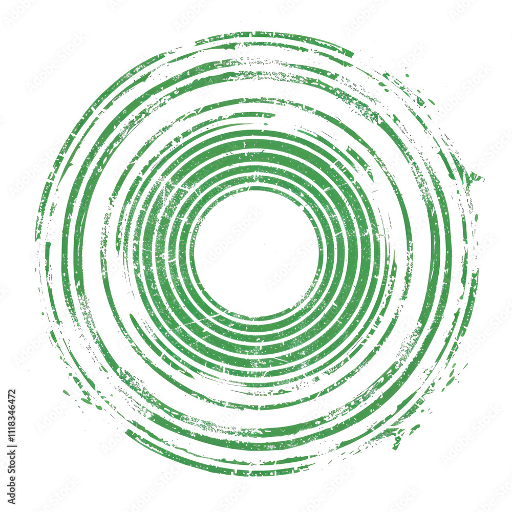 The artwork features a series of concentric green rings on a white surface, creating a textured effect. The circular design conveys a sense of rhythm and harmony The artwork features a series of concentric green rings on a white surface, creating a textured effect. The circular design conveys a sense of rhythm and harmony