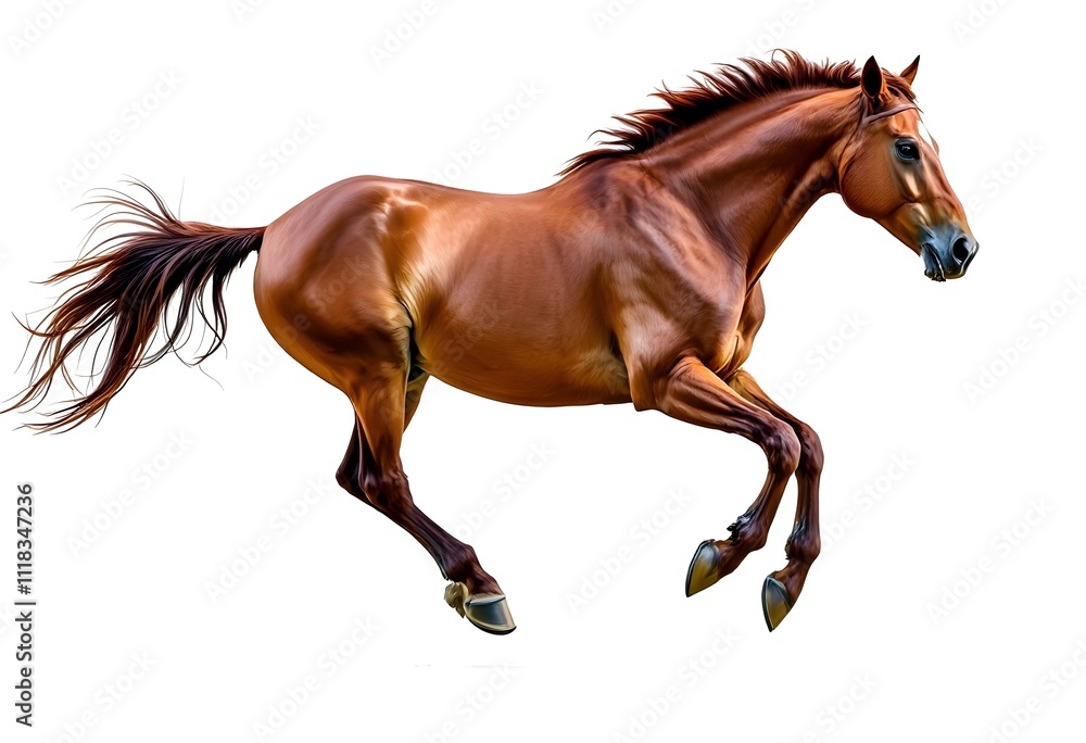 Naklejka premium Brown horse run gallop isolated on a white background