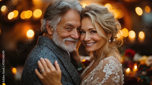 Joyful senior couple celebrating romance at an elegant candlelit event