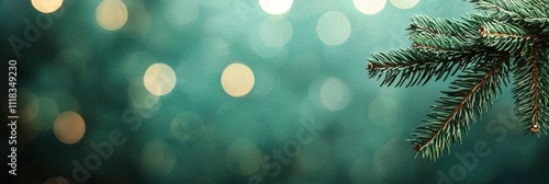 Elegant Christmas banner featuring pine branches with soft bokeh effect for festive decoration
