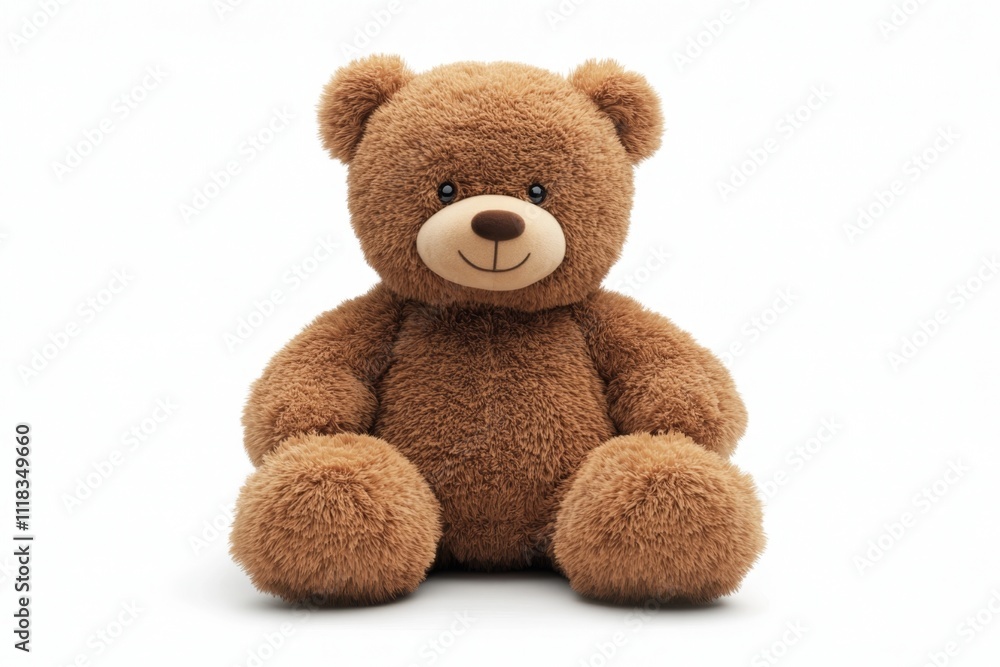 Fototapeta premium Adorable Brown Teddy Bear Sitting on White Background