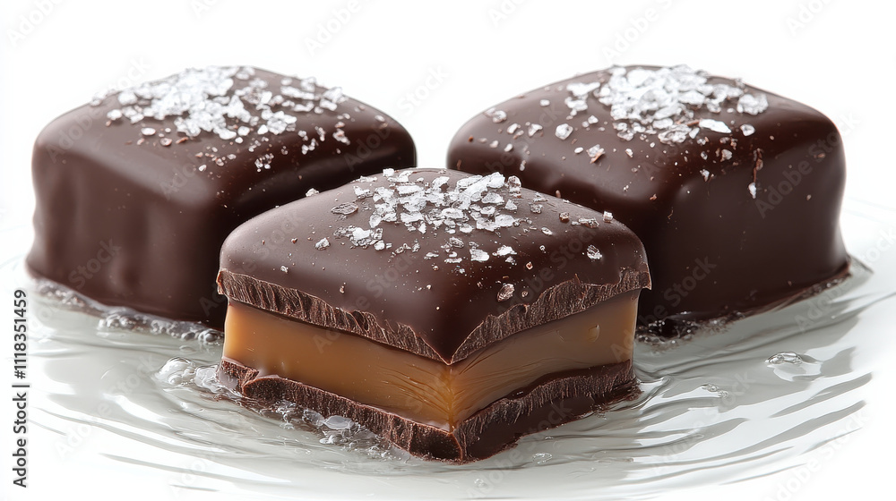 Delicious chocolate squares filled with caramel and topped with sea salt, perfect for sweet treat. Indulge in this rich dessert that delights senses Delicious chocolate squares filled with caramel and topped with sea salt, perfect for sweet treat. Indulge in this rich dessert that delights senses
