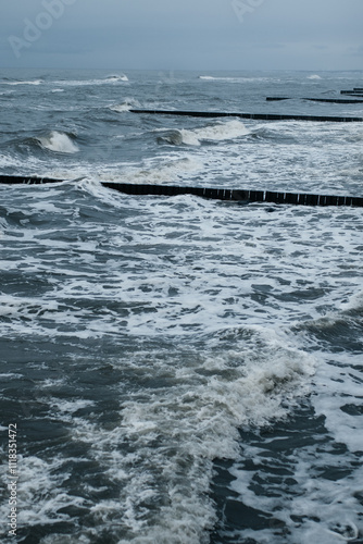 The raging winter Baltic Sea with big waves.