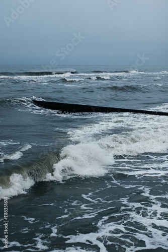 The raging winter Baltic Sea with big waves.
