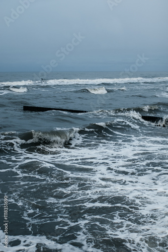 The raging winter Baltic Sea with big waves.
