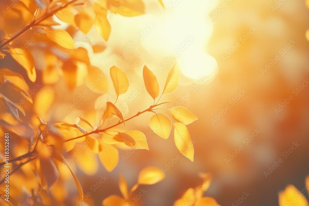 Golden sunlit autumn leaves in warm sunset light. Golden sunlit autumn leaves in warm sunset light.