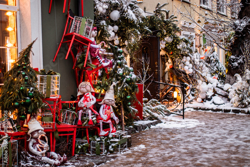 Decorated streets for the New Year and Christmas in Zelenogradsk at the Baltic sea.