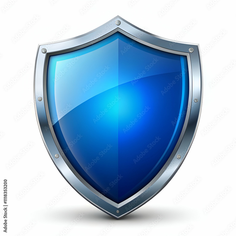 A shiny blue shield icon with a metallic border, symbolizing protection, security, and safety. A shiny blue shield icon with a metallic border, symbolizing protection, security, and safety.
