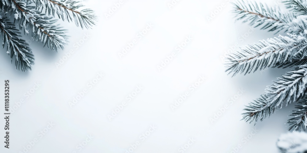 Christmas background with snowy evergreen branches creating a serene winter atmosphere Christmas background with snowy evergreen branches creating a serene winter atmosphere
