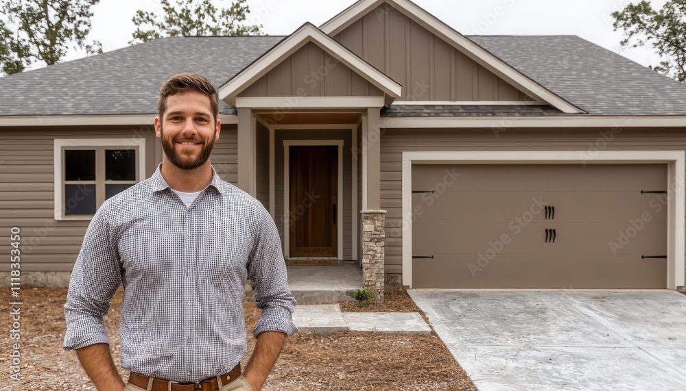 Obraz premium Celebrating homeownership new homeowner in a welcoming suburban setting