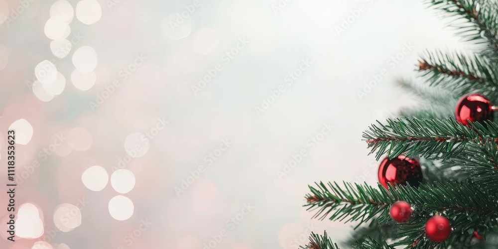 Christmas wallpaper with a tree branch, red ornaments, and soft background lights Christmas wallpaper with a tree branch, red ornaments, and soft background lights