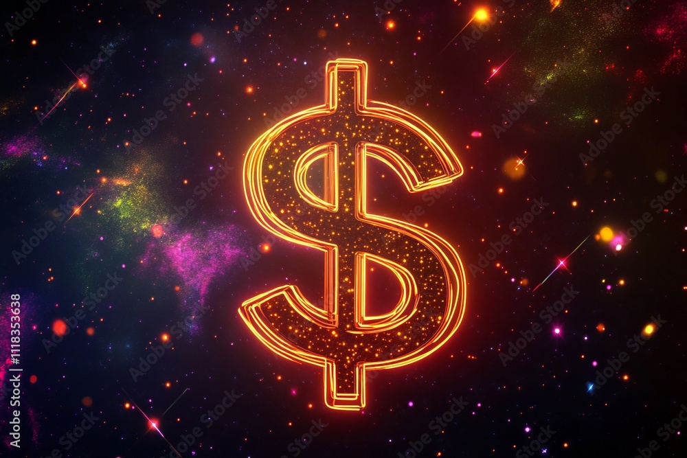 Glowing Dollar Sign in Space: A Visual Representation of Financial Success Glowing Dollar Sign in Space: A Visual Representation of Financial Success